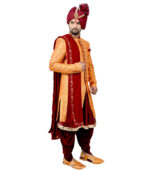 Tehra Lurex Brocade Silk Neon Orange Sherwani