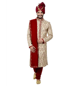 Zari Brocade Silk Cream Sherwani