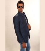 Exceptional Slim Fit And Square High Neck Skylark Blue Designer Blazers