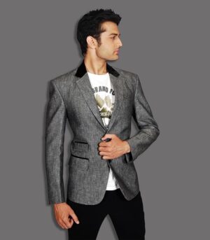 Velvet Patched Slim Fit Modern Grey Designer Blazers