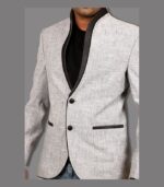Basic Fashionable High Neck Silver Grey Designer Blazers