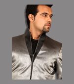 High Collar V-Neck Attire Imported Fabric Modern Silver Grey Designer Blazers