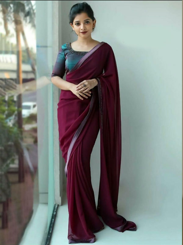Wine Red Sari - Etsy New Zealand