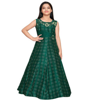 Satin Green Embroidered Gown