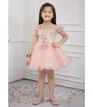 Pink Embroidered Net Kids Girl Gowns