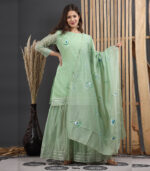 Zumaira Chanderi Hand Painted Olive Kurta Sharara And Dupatta Set