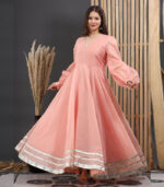 Ishin Chanderi Gota Work Peach Gown