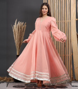 Ishin Chanderi Gota Work Peach Gown