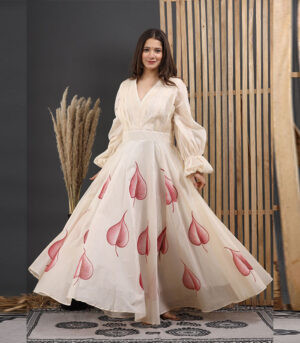 Aprudha Chanderi Hand Painted Off White Gown