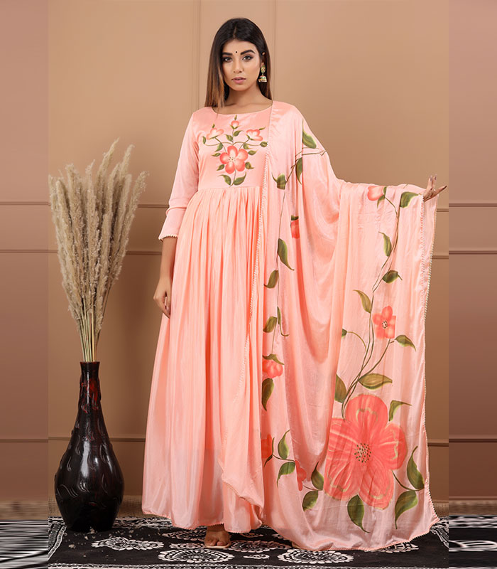 Peach designer indian dress with dupatta - Desi Royale