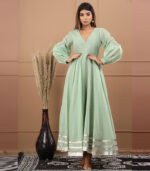 Shardha Chanderi Gota Work Olive Gown