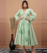 Fannah Chanderi Hand Painted Olive Gown