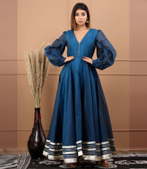 Nupur Chanderi Gota Work Navy Blue Gown