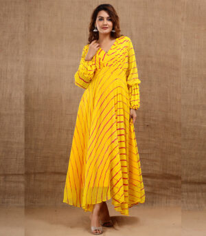 Balika Chiffon Leheriya Yellow Gown