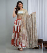 Umrao Linen Hand Block Printing Off White Lehenga Choli Dupatta Set