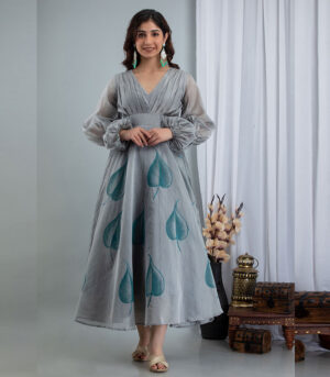 Fannah Chanderi Hand Painted Grey Gown