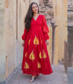Banno Chanderi Hand Painted Red gown