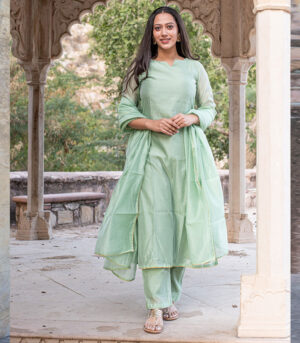 Pakheeza Chanderi Plain Olive Kurta Dupatta Set