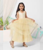 Off White Multi Flared Gown Dress For Girls