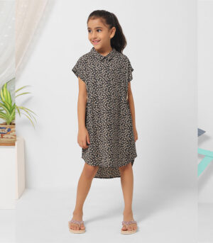 Micro Floral Black Top Dress For Girls