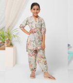 Green Floral Kurta Set For Girls