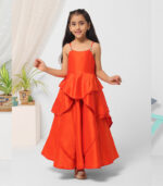 Asymmetric Layered Orange Party Gown