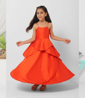 Asymmetric Layered Orange Party Gown