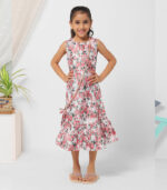 Floral Printed Multi-Color Midi Dress For Girls