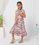 Floral Printed Multi-Color Midi Dress For Girls