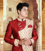 Maroon Art Silk Art Work Traditional Wear Indo Western Sherwani