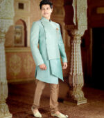 Seafoam Art Silk Art Work Traditional Wear Indo Western Sherwani