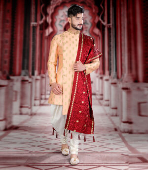 Natural Silk Art Work Wedding Wear Sherwani