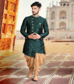 Hunter Silk Art Work Wedding Wear Sherwani