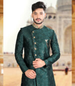 Hunter Silk Art Work Wedding Wear Sherwani