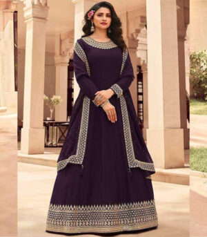 Wine Georgette Embroidery Party Wear Anarkali Suit