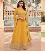 Yellow Georgette Embroidery Party Wear Anarkali Suit