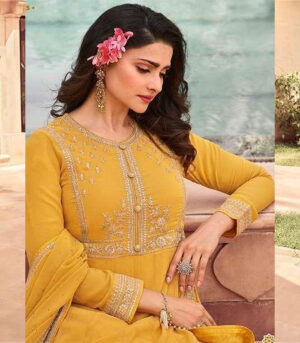 Yellow Georgette Embroidery Party Wear Anarkali Suit