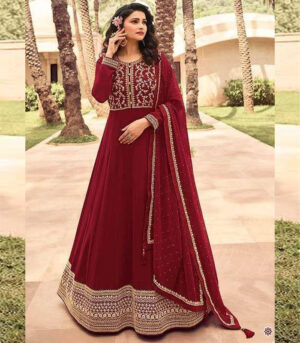 Maroon Georgette Embroidery Party Wear Anarkali Suit