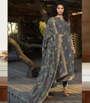 Grey Georgette Party Wear Salwar Kameez