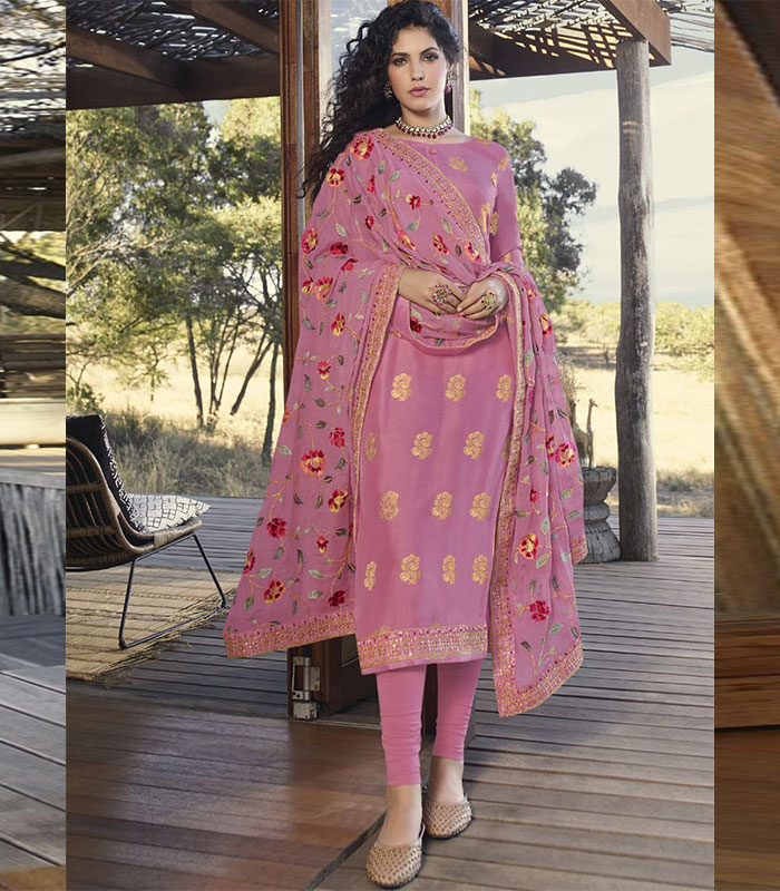 Pink Color Heavy Faux Georgette With Sequence Work Churidar Salwar Sui –  Joshindia