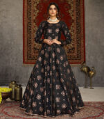 Black Metallic Foil Work Anarkali Long Gown