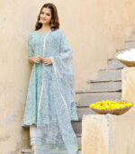 Light Sea Green Block Printed Flared Kurta Set