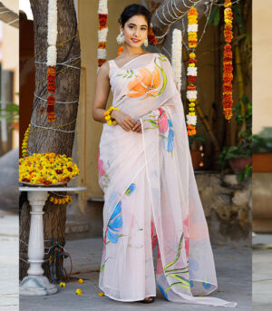 Pink Hand Painted Kota Doria Saree