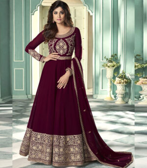 Maroon Georgette Anarkali Salwar Kameez