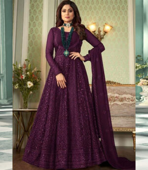 Wine Georgette Anarkali Salwar Kameez