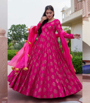 Rani Pink Silk Blend Anarkali Salwar Kameez