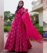 Rani Pink Silk Blend Anarkali Salwar Kameez