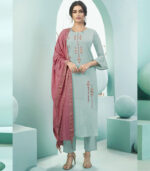 Turquoise Blended Cotton Party Wear Salwar Kameez