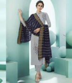 Grey Blended Cotton Party Wear Salwar Kameez