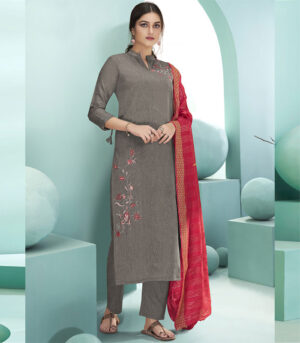 Dark Beige Blended Cotton Party Wear Salwar Kameez